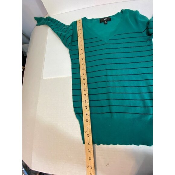 Mossimo Long Sleeve Pullover Green & Black Striped V-neck Sweater Women's Small - Picture 7 of 7